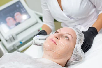 a woman receives Ultherapy Premier V-Lift treatment